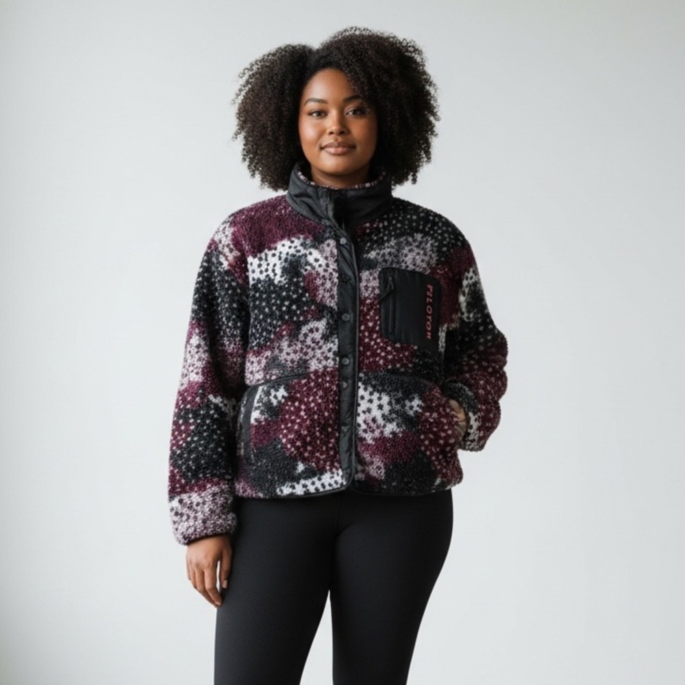 Peloton Caviar Camo Snap Sherpa Jacket in Spotted Purple Black